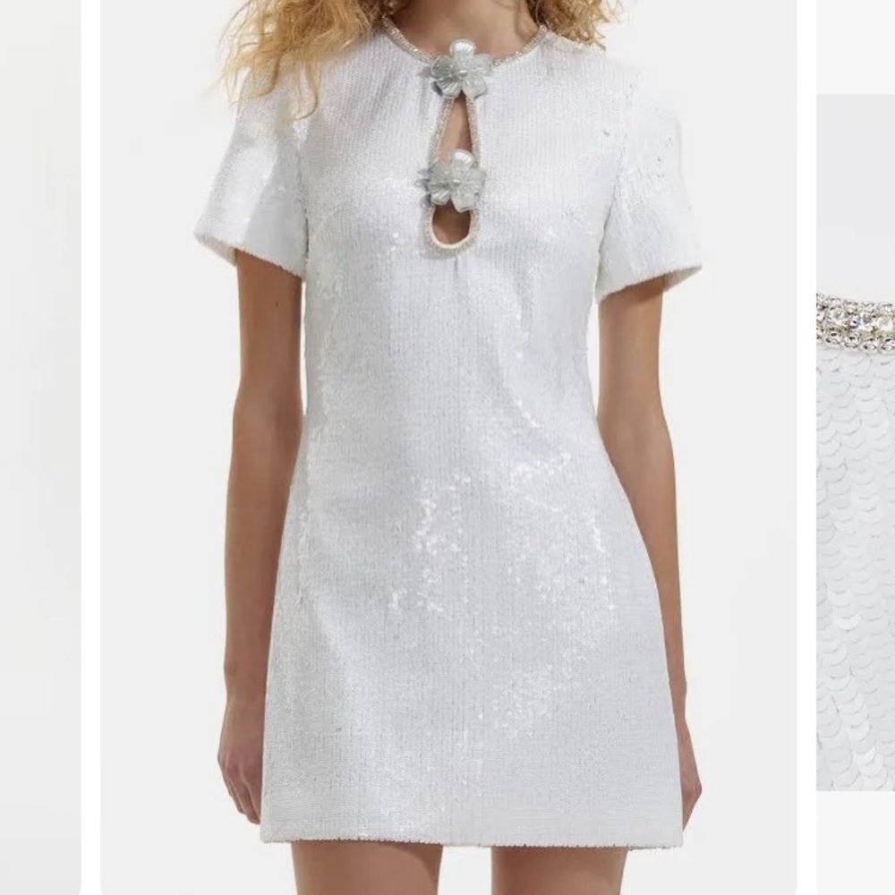 Excellent condition Self-Portrait white sequin mini dress.
